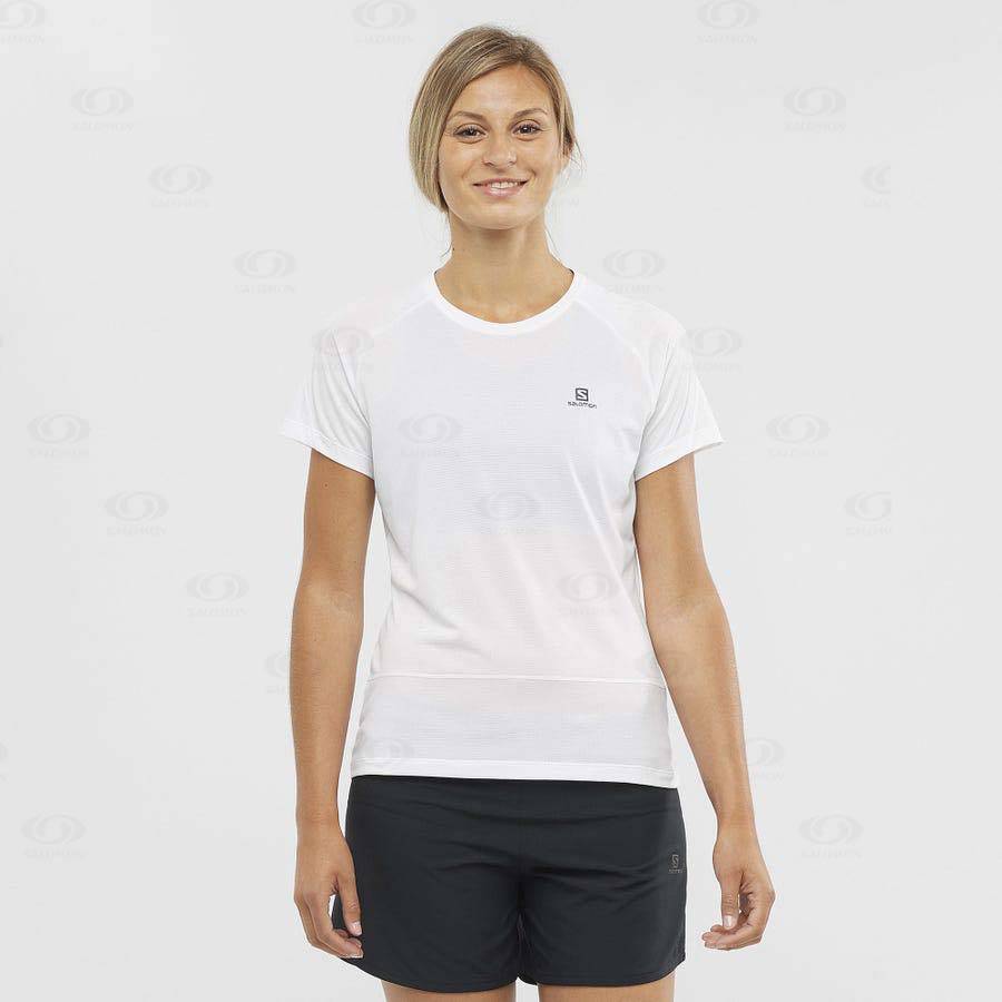 White Women's Salomon CROSS RUN T Shirts | USA-N2583