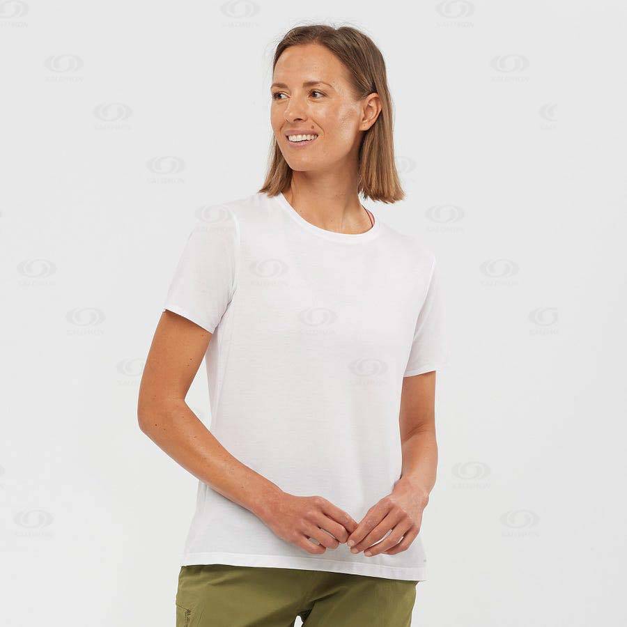 White Women's Salomon ESSENTIAL TENCEL T Shirts | USA-O2076