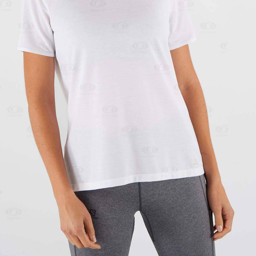 White Women's Salomon ESSENTIAL TENCEL T Shirts | USA-O2076