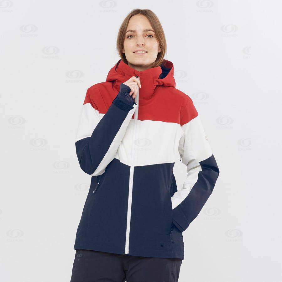 White Women's Salomon SLALOM Ski Jackets | USA-A2347