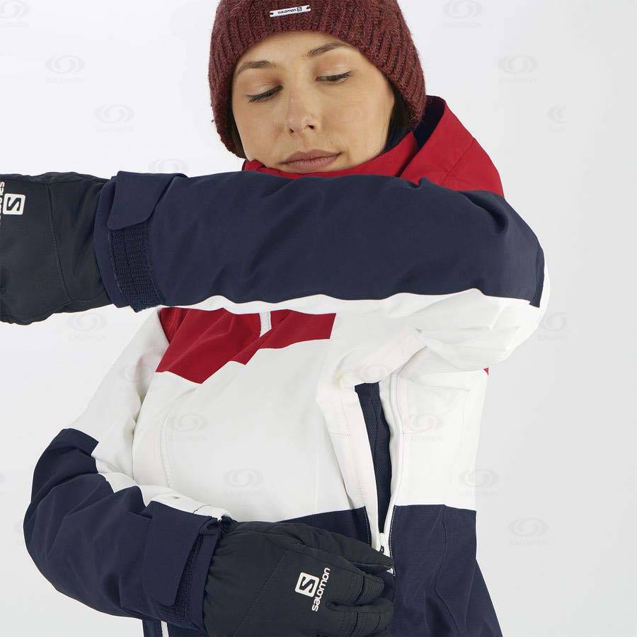 White Women's Salomon SLALOM Ski Jackets | USA-A2347