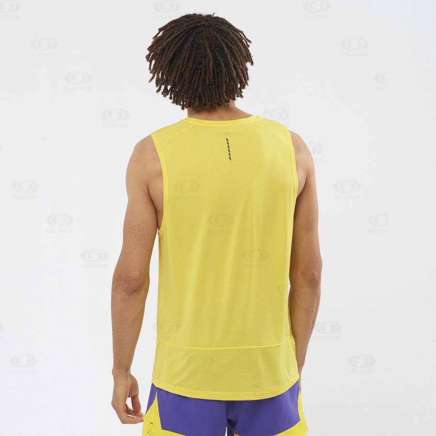 Yellow Men's Salomon CROSS RUN T Shirts | USA-A2221