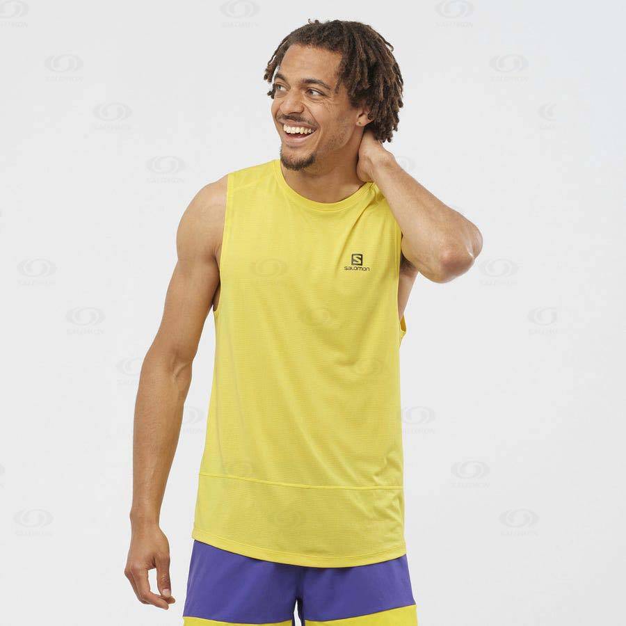 Yellow Men's Salomon CROSS RUN T Shirts | USA-A2221