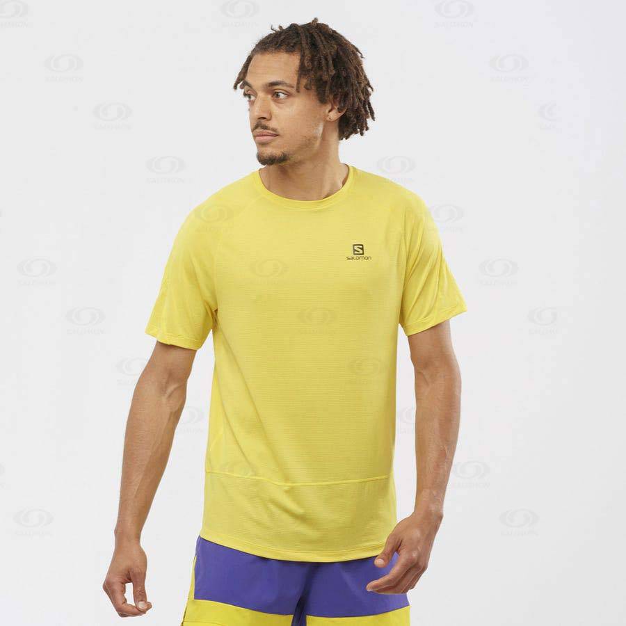 Yellow Men's Salomon CROSS RUN T Shirts | USA-L2159