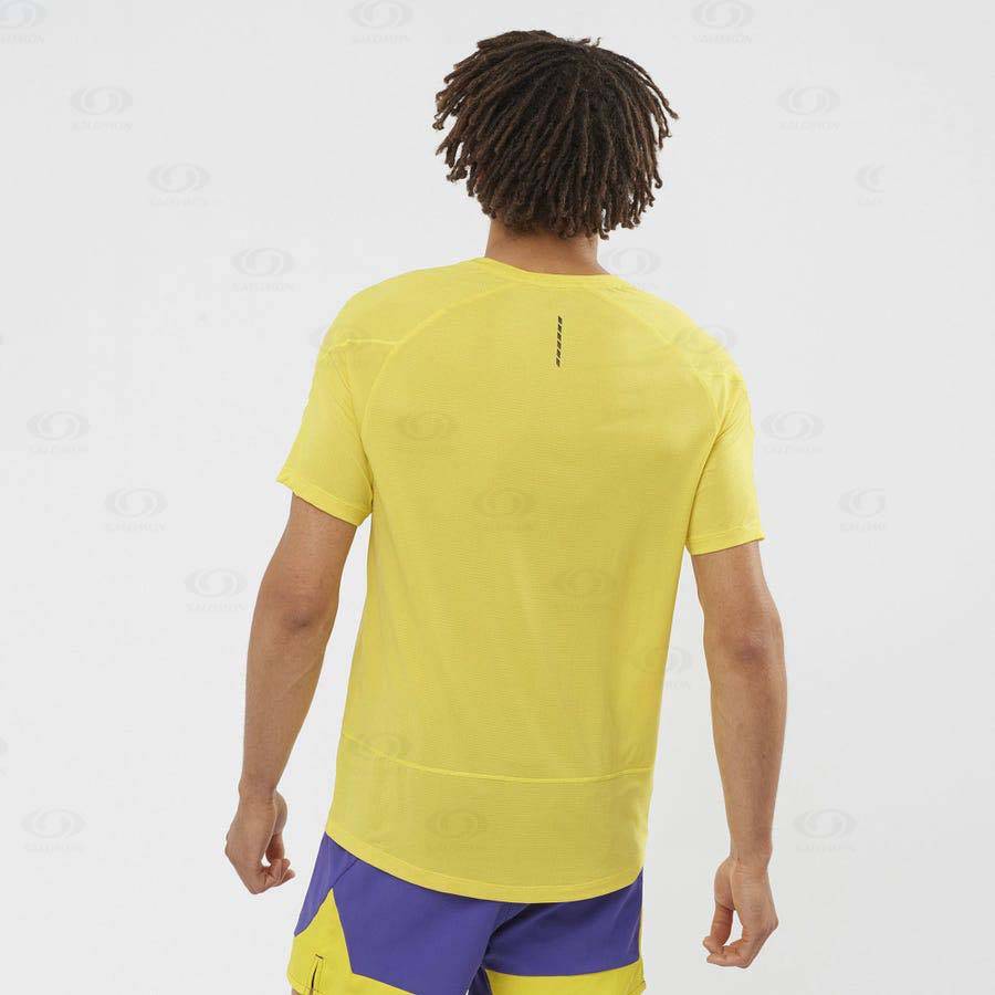 Yellow Men's Salomon CROSS RUN T Shirts | USA-L2159