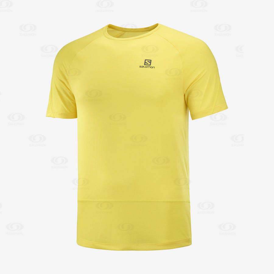 Yellow Men\'s Salomon CROSS RUN T Shirts | USA-L2159