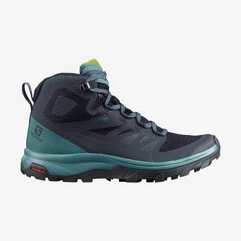 Black / Green Women's Salomon OUTLINE MID GORE-TEX Waterproof Shoes | USA-O2195