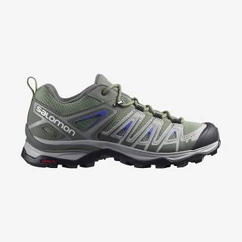 Green / Grey Women's Salomon X ULTRA PIONEER Hiking Shoes | USA-M2070