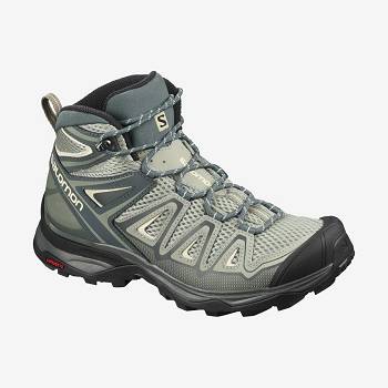 Grey / Brown Women's Salomon X ULTRA MID 3 AERO Hiking Boots | USA-S1345