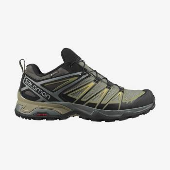 Grey / Green Men's Salomon X ULTRA 3 GORE-TEX Hiking Shoes | USA-O1880