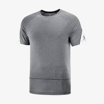 Grey Men's Salomon CROSS RUN GRAPHIC T Shirts | USA-L1648