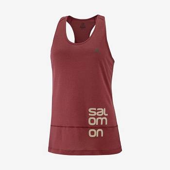 Red Women's Salomon CROSS RUN GRAPHIC T Shirts | USA-A2046